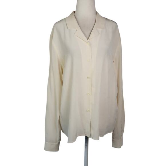Vintage 90s Jones New York Cream Silk Button Down Blouse Top 16 - Picture 1 of 8